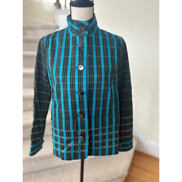 Carlisle Collection Vibrant Blue & Green Stripe Military Style Blazer - Picture 1 of 9